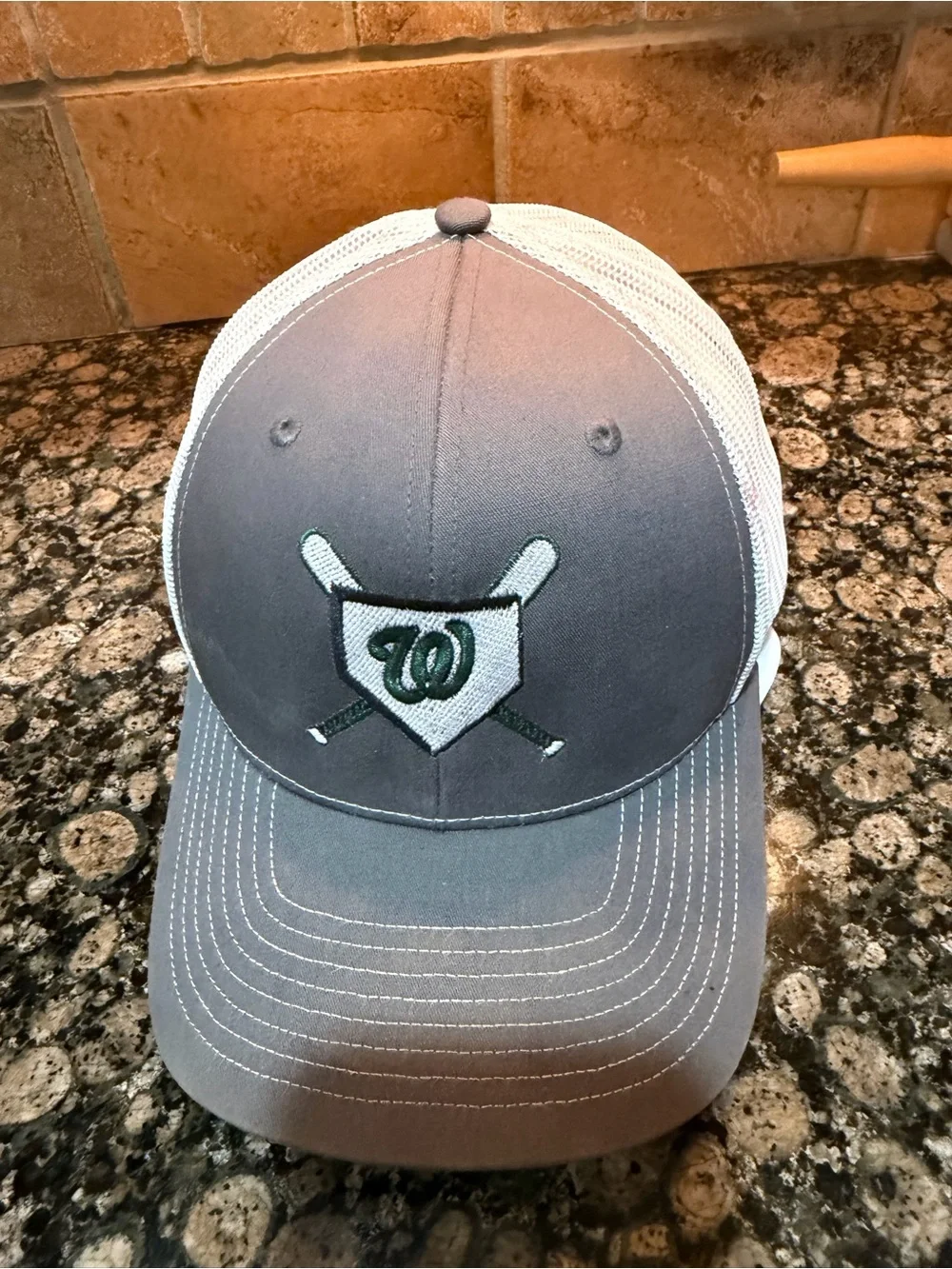 Gray and White Mesh Baseball Cap with Crossed Bats Logo